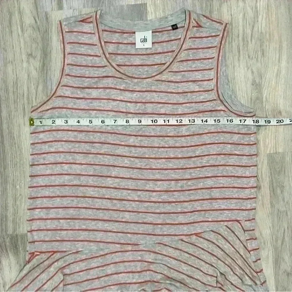 CAbi Gray Orange Stripe Ruffle Tank Top Sleeveless Shirt Peplum  #5331 Size S - Picture 6 of 7